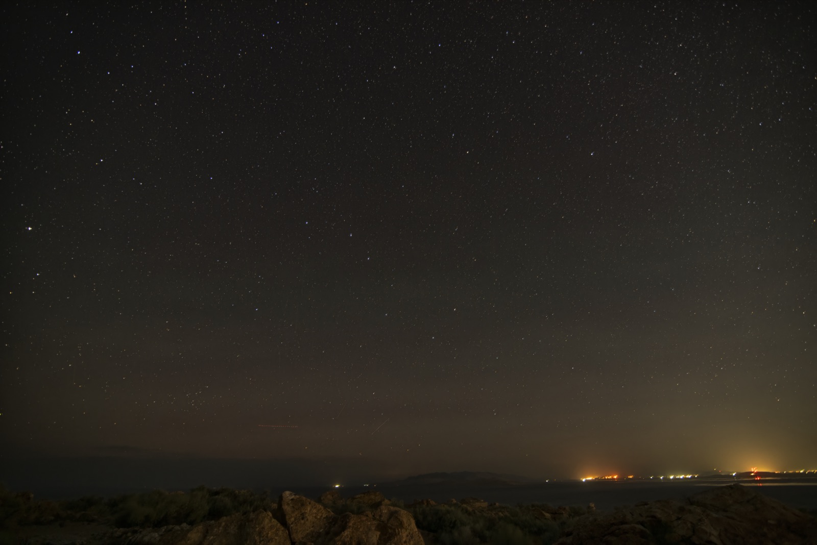 Stars over the Great Salt Lake at Antelope Island State Park at night